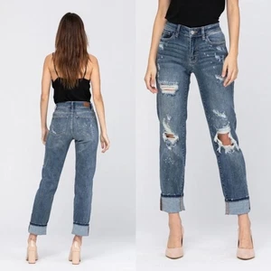 Judy Blue Jeans Womens 7/28 Boyfriend Bleach Splatter Distressed Denim Blue - Picture 1 of 12