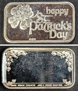 1988 Vintage St. Patrick's Day ~ 1 oz .999 Fine Silver Art Bar ~ CM©88 - Bild 1 von 8