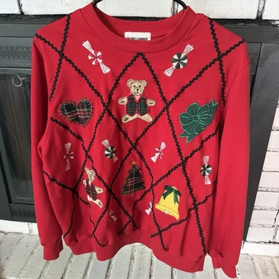 Suéter Vintage Alfred Dunner Rojo Feo Navidad Osos Árboles Mujer’s Grande Foto 1 de 4