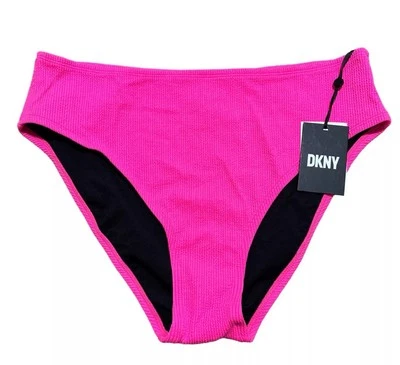 DKNY Womens Size Med Hot Pink Textured High-Waist Bikini Swim Bottom NWT - Image 1 of 4