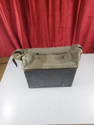 Vintage Metal Storage Can With Canvas Press Stud Fasteners - Image 1 of 4