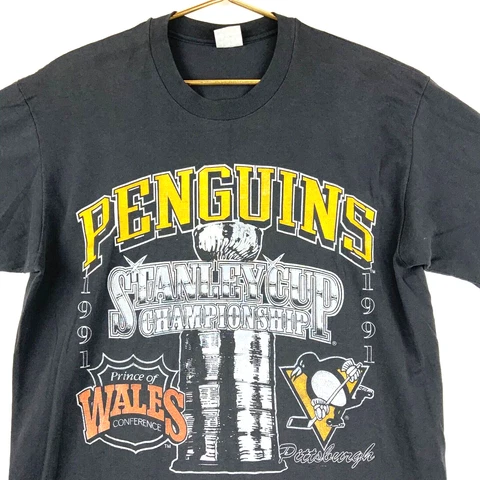 Vintage Pittsburgh Penguins Stanley Cup Champ T-shirt Size XL 1991 Black Nhl 90s Cover