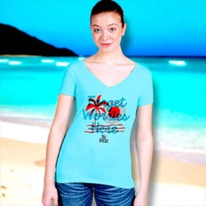 Women's Tiki Docks - Forget Worries Here V Neck Tee Shirt - Picture 1 of 9