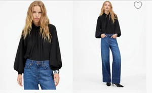 Madewell $128 Turtleneck Long-Sleeve Top in Chiffon Black Size XS NT228 - Picture 1 of 7