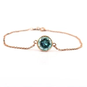 3 Ct Treated Certified Pretty Blue Diamond Solitaire Chain Bracelet, 925 Silver - Picture 1 of 6