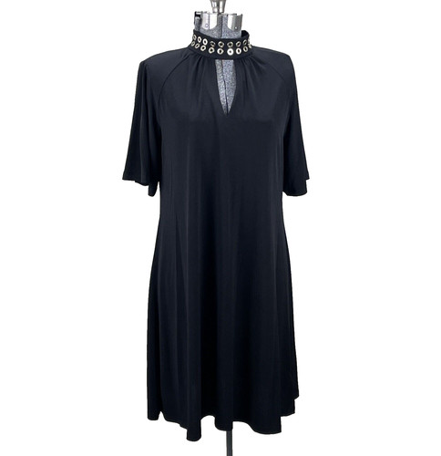 Abito Michael Kors nuovo con etichette scollo passante buco della serratura taglia small nero trapezio swing