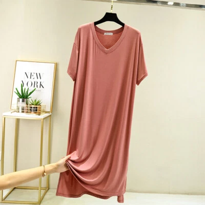Women Short Sleeve Modal Cotton Sleepwear Nightgown Sling Sleep Dress Casual  - Image 1 of 4