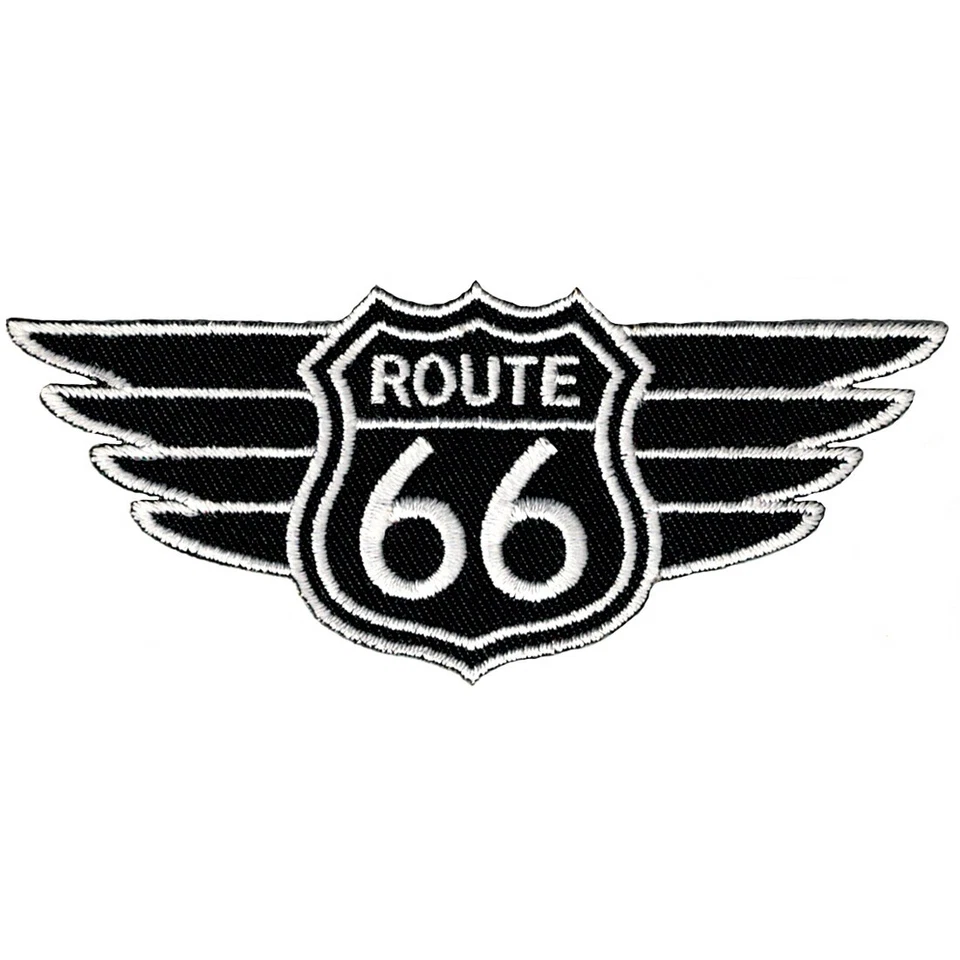 PARCHE RUTA 66 ALAS NEGRO bordado hierro-encaje HISTÓRICO carretera señal de carretera motociclista Foto 1 de 1