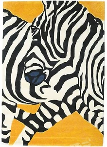 Zebra Yellow Hand-Tufted 100% Wool Soft Area Rug Carpet - Picture 1 of 7