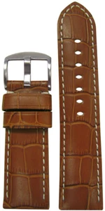 20mm XL Panatime Honey Leather Watch Band w/Gator Print & White Stitch 135/85 - Picture 1 of 1