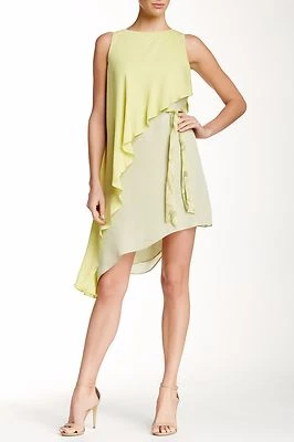 NWT Halston Heritage Silk Sleeveless Asymmetrical Dress Camomile [Small] #771 Foto 1 de 4