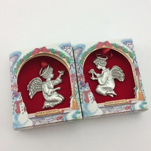 2 Vtg Pewter Angels Christmas Ornaments Lindsay Claire Designs Made in Canada - Picture 1 of 16