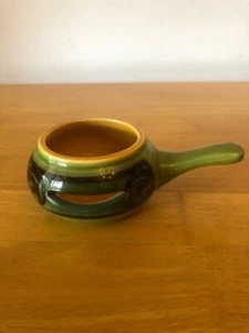 Vintage Studio Pottery Small Tasting bowl with gap. Green/brown shiny enamelling - Picture 1 of 7