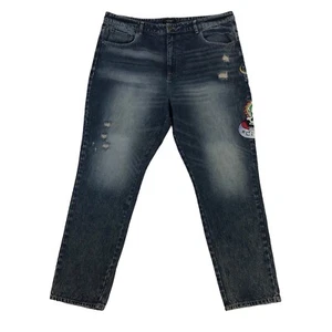 Ed Hardy Jeans Mens Sz 40 Denim New York City Eagle Patch Distressed MEHD8301-2 - Foto 1 di 16