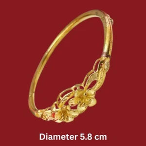 Flower Bangle Bracelets 22K 23K 24K Thai Baht Yellow Gold Plated Jewelry Girl - Picture 1 of 7