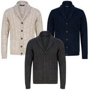 Cárdigan para hombre Tokyo Laundry grueso tejido con cable chal cuello bolsillos cálido invierno - Imagen 1 de 10