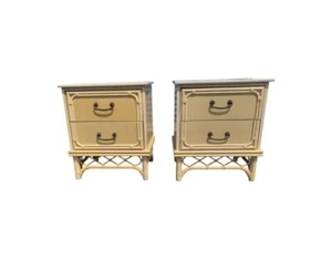 Faux Bamboo Ficks Reed Style 2 drawers nightstands a pair - Picture 1 of 9