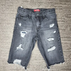 Guess  Size 10 Girls Shorts Distress Mid Rise Zipper Denim Black Gray - Picture 1 of 8