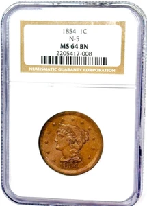 1854 1C NCG MS64 BN Newcomb-5 Sheldon Rarity - Picture 1 of 4
