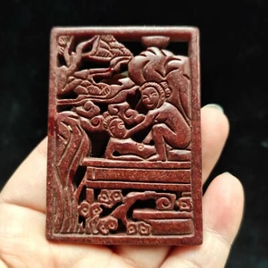 Chinesisches Sammlerstück, Jade handgeschnitzt, antike Jade Karte Statue Anhänger H231 - Bild 1 von 6