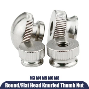 M3 - M8 Knurled Thumb Nuts Flat / Round Head Carbon Steel Ni Hand Grip Knobs Nut - Picture 1 of 8