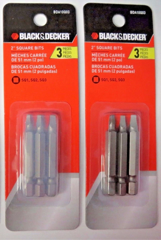Black & Decker BDA10Q03 2” Square Drive Bits 3pcs SQ1 SQ2 SQ3 2-Packs - Image 1 of 1