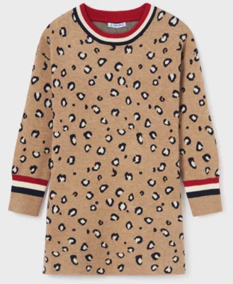 MAYORAL  Leopard Sweater Knit Dress -  Tan  - NWOT Girls 12 - Image 1 of 4