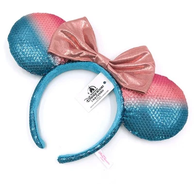 Rose Gold Bow Disney Gradient Mickey 2025 Minnie Mouse Ears Sequins Headband - Image 1 of 4