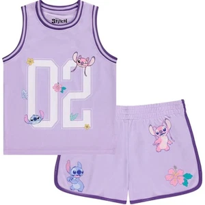 DISNEY Girls Lilo and Stitch Basketball Jersey Shirt and Shorts Set- Big... - Picture 1 of 9