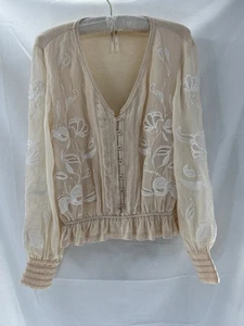 Blusa Anthropologie Insertada Transparente Mujer XS Marfil Boho Girlcore Femenina Coqueta - Imagen 1 de 14