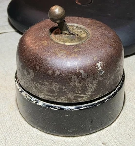 ANTIQUE HUBBELL BRAND ELECTRIC TOGGLE ON/OFF SWITCH-METAL & BLACK PORCELAIN BASE - Picture 1 of 10