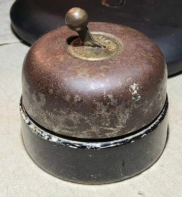 ANTIQUE HUBBELL BRAND ELECTRIC TOGGLE ON/OFF SWITCH-METAL & BLACK PORCELAIN BASE - Image 1 of 4
