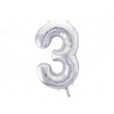 Palloncino Mylar a Forma di Numero 3 Tre Argento 86 cm - Immagine 1 di 3