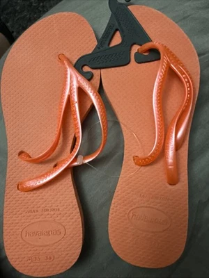 Sandalias Havaianas Doble Correa Chanclas Naranja Brillante Nuevas Con Etiquetas Para Mujer EE. UU. 7/8 Foto 1 de 4
