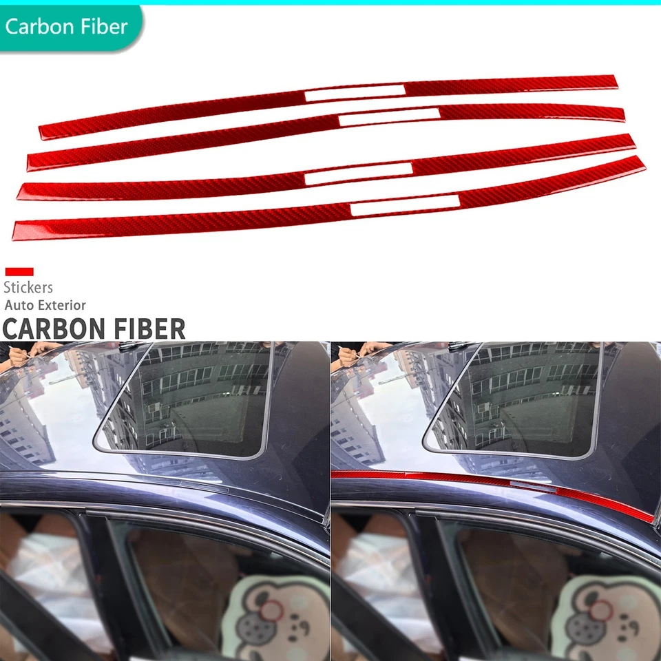 4Pcs Red Carbon Fiber Car Roof Side Cover Trim For BMW 3 Series M3 E90 2005-2012 - Image 1 of 4