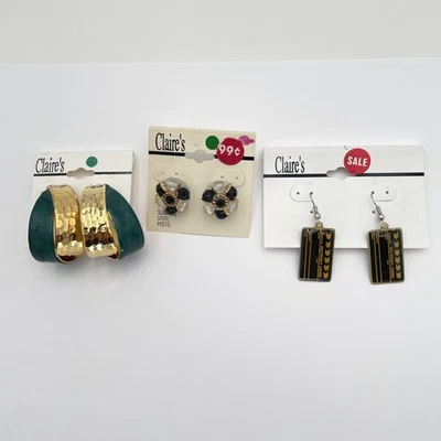 Lote de brincos vintage Claire’s anos 80 com clipe e miçangas penduradas joias de Taiwan - Imagem 1 de 4