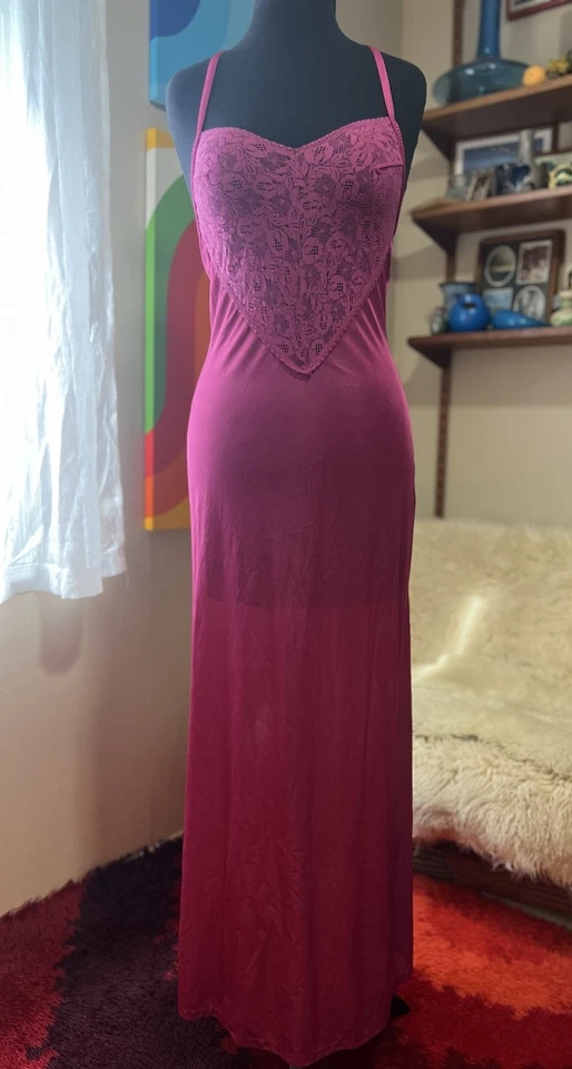 Vtg Olga Style Undercover Wear Magenta Pink Full Sweep Silky Nylon Gown S USA - Image 1 of 4