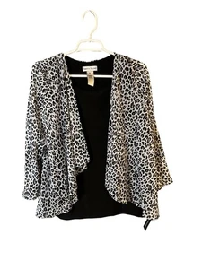 Blusa Rebecca Malone Estampado Leopardo Negra/Blanca Estampado Animal Pequeña Nueva con Etiquetas - Imagen 1 de 5