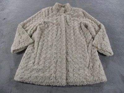 Dennis Basso Coat Womens XS Ivory Faux Fur Rosette Textured Satin Lined Button - Image 1 of 4