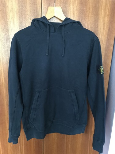 Felpa con cappuccio Stone Island taglia Large Navy Usata Certilogo Autenticato Sbiadito Nelle Aree