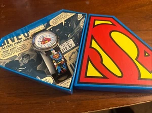 SUPERMAN Emblem WALTHAM Watch 1994 MIB Shield Logo Box DC Comics Character Band - Picture 1 of 5