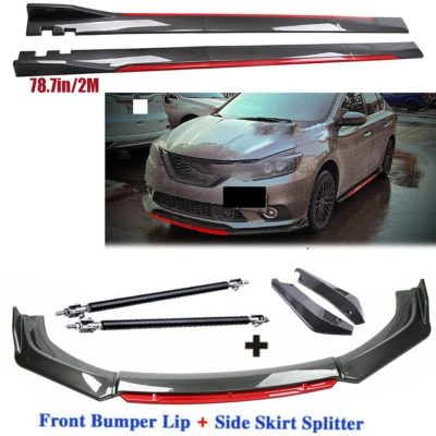 For Infiniti Q70 Q70L Carbon Fiber Front Bumper Lip Spoiler + Side Skirt Rear Foto 1 de 4