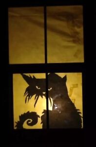 Halloween Window Silhouette Black Cat 34” x 25” Holiday Decorations