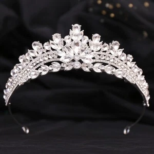 Princess Silver Headpiece, Crystal Queen Tiara Bridal Prom Pageant Birthday Gift - Picture 1 of 2