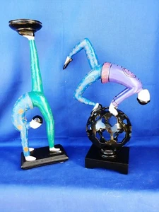 Vintage BALANCIERKUGEL Chinesischer Turner Kerzenhalter 2er Set Statuen 14/5 ❤️j8 - Bild 1 von 7