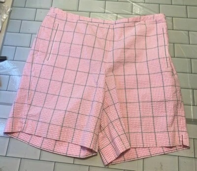 Pantalones Cortos Liz Golf Mujeres Audra Rosa Cuadros Seersucker Elastizados Talla 8 Bolsillos con Cremallera SOL Foto 1 de 4