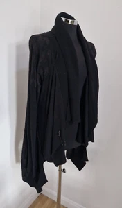 AllSaints black draped cardigan size 14 patterned panels draped safety pin Rogan - Picture 1 of 10