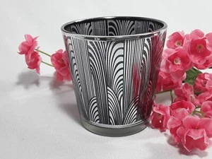 Art Deco Style Black and Silver Glass Round Tealight/Candle Holder - Picture 1 of 6