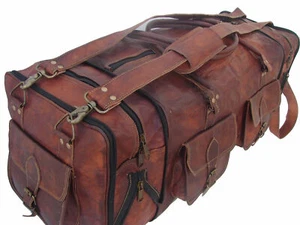 30" Real Brown Leather Duffel Bag Sports Gym Weekend Travel AirCabin Luggage Bag - Picture 1 of 5