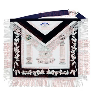 Hand Masonic Past Master Sheep Apron Silver Bullion Embroidered Navy Blue Velvet - Picture 1 of 5